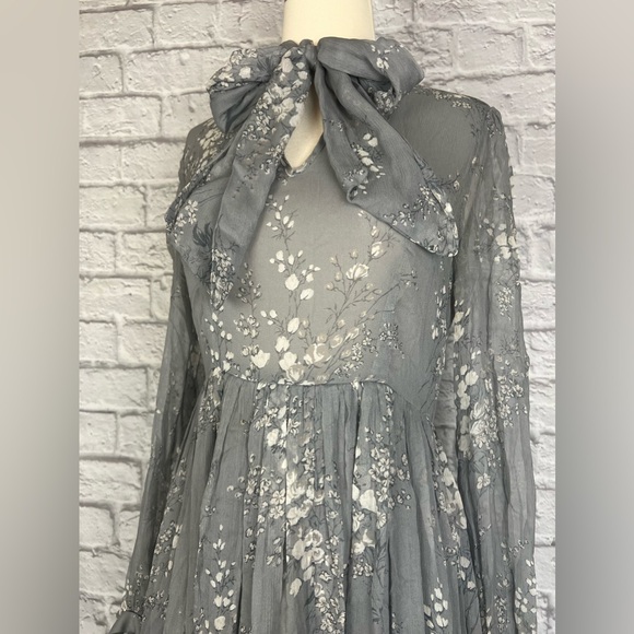 CO Floral Print Crinkle Chiffon Tie Neck Dress size M - Picture 5 of 13